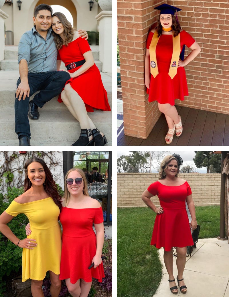 Sarin Mathews Women Off The Shoulder Short Sleeve High Low Cocktail Skater Dress Red M - Image 5